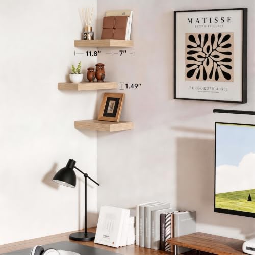 Oak Floating Shelves, 12 Inch Wall Mounted Wooden Shelves Set of 3 - Image 2