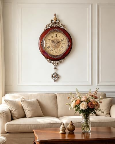 Vintage Wall Clocks Pendulum Silent Large Wall Clock Roman Numeral - Image 4
