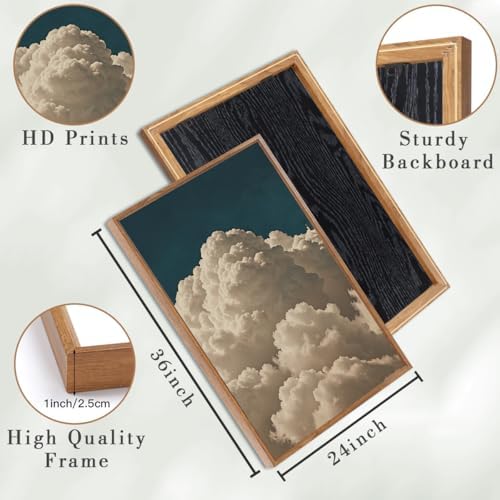 IARTTOP Extra Large Navy Blue Cloud Wall Art 24x36 Inch Framed Abstract Modern - Image 2