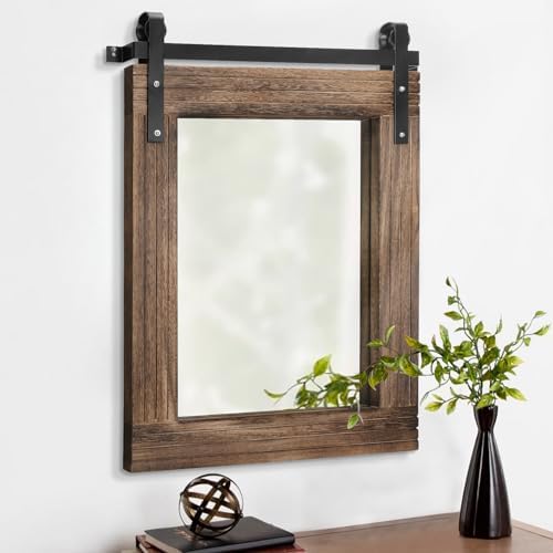 AAZZKANG Wall Mirror Rustic Barn Door Mirrors Rectangle Wood Framed Large by AAZZKANG