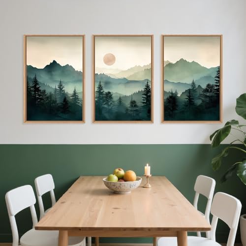 LHIUEM Large Boho Mountain Framed Wall Art Set, Abstract Nature Sunrise Artwork - Image 3