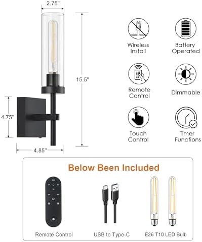 SANTOSTOCK Black Wireless Wall Sconces - Image 6
