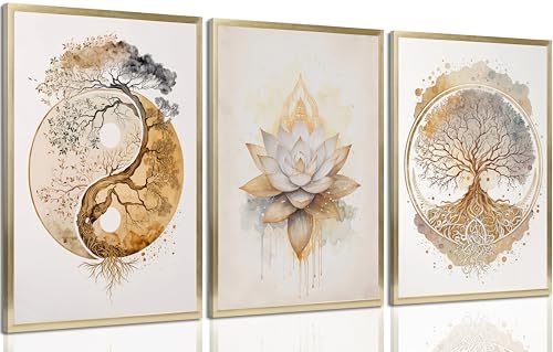 Tree of Life Canvas Wall Art Lotus Zen Painting Picture Wall Decor Abstract Yin by libitea