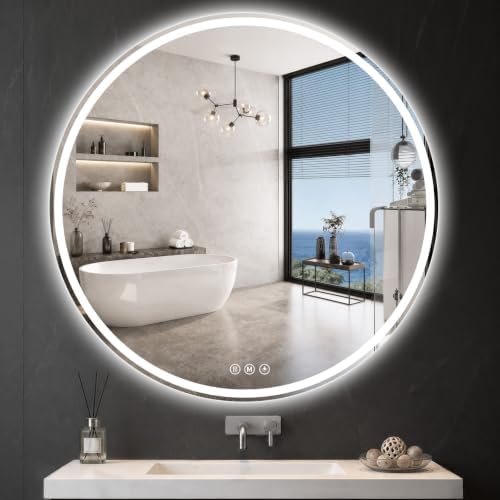 Round LED Bathroom Mirror, 48 Inch, HD Shatterproof Tempered Glass by WISSMIELSHOME