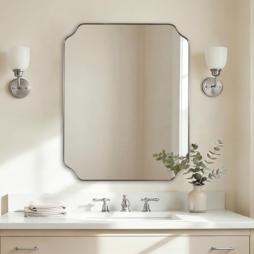 ANDY STAR 28x36 Inch Brushed Nickel Mirror, Rounded Notched Corner Mirror in by ANDYSTAR