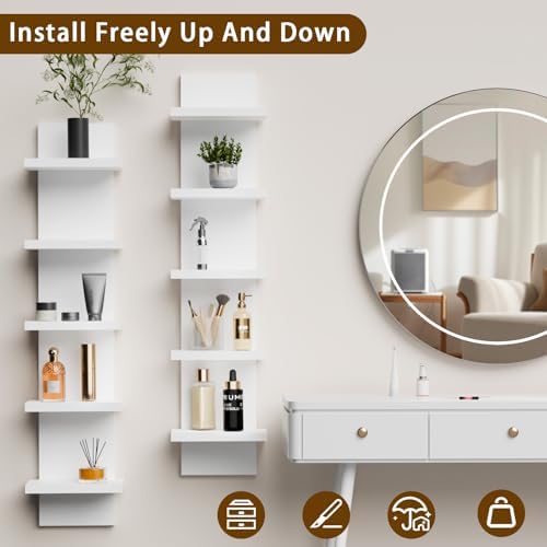 5 Tier Wall Shelves White, Vertical Column Shelf Floating Storage Home Decor - Image 4
