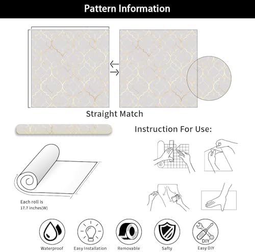 18"x236" Ivory Glittery Mosaic Modern Peel and Stick Self Adhesive Wallpaper - Image 7