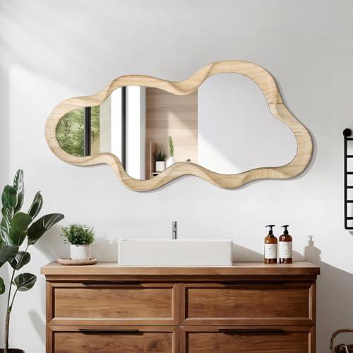 Large Asymmetrical Mirror, Irregular Cloud Wall Mirror Wood Frame Mirror - Image 3