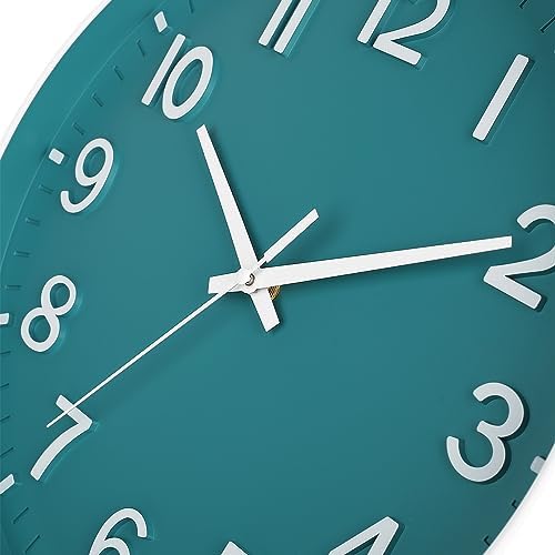 HZDHCLH 12 Inch Silent Wall Clock Battery Operated Non Ticking Teal - Image 5