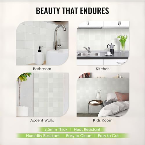 Select 5 Pack Peel and Stick Backsplash Square Tiles, 12x12 in, Stone White - Image 3
