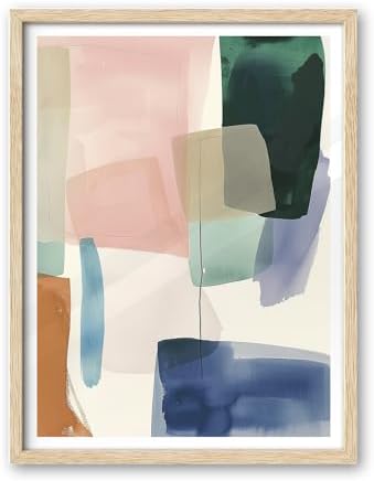 iHery 12x16in Blue Green Geometric Framed Abstract Wall Art by iHery