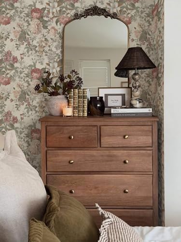 Ismoon Floral Wallpaper Peel and Stick Vintage Beige Contact Paper - Image 3