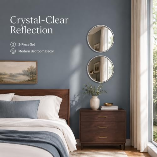 12 Inch Round Glass Mirror Set of 2, Non-Distortion Small Rounded Wall Mirror - Image 6