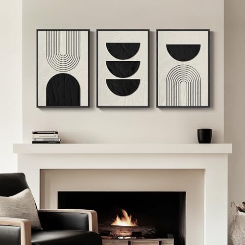 Framed Neutral Black and Beige Abstract Wall Art Set, 3 Piece Canvas Prints - Image 4