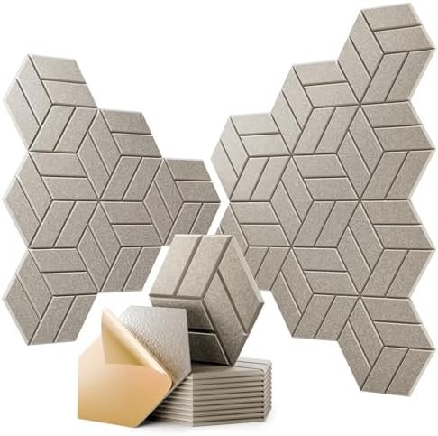 12Pcs Acoustic Panels with Self-adhesive, Hexagonal Soundproof Wall Panels High by OTUOER