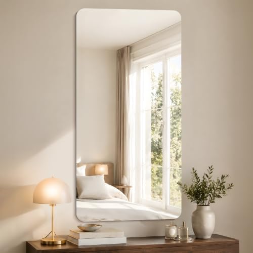 CILIBER Frameless Mirror, 24x48 Inch Rectangle Bathroom Mirror Rounded Corner - Image 2