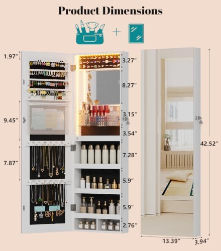Vlsrka LED Mirror Jewelry Cabinet, Over Door/Wall Mounted Jewelry Organizer - Image 2