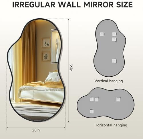 Hasipu 35"x20" Irregular Wall Mirror Black Asymmetrical Mirror - Image 4