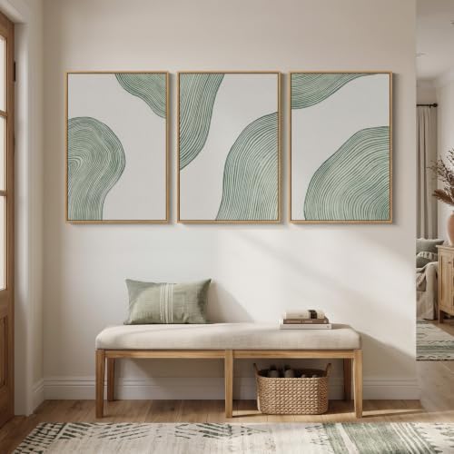 Large Framed Sage Green Abstract Wall Art - Image 4