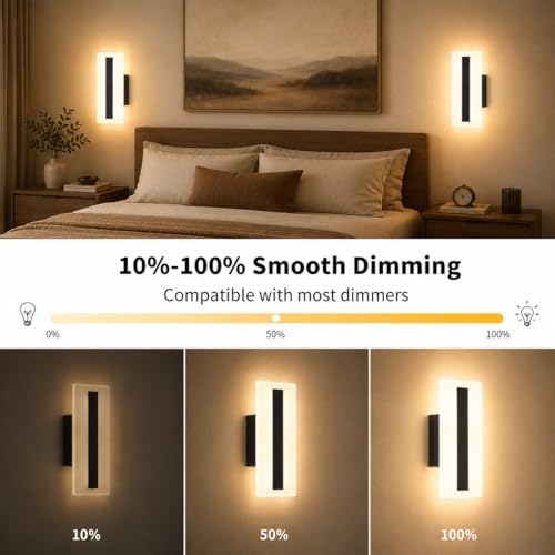 Modern Dimmable LED Wall Sconce 1 Pack, 7W Black Wall Light 3000K Warm White - Image 6