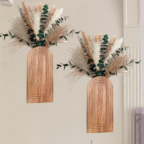 Set of 2 Wooden Vases with Pampas Grass and Eucalyptus – Boho Decor - Image 7