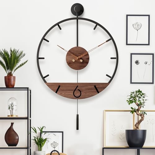Pytha Sight 30.7×20 Inch Large Modern Minimalist Walnut Pendulum Wall Clock - Image 6