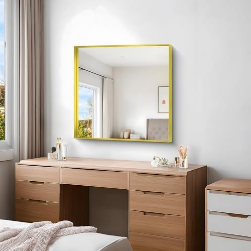 Gold Bathroom Mirror, 30x30 Inch Rectangular Framed Mirror, Large Wall Mounted - Image 2