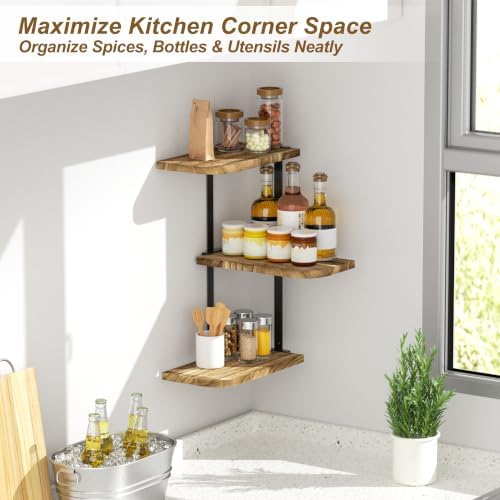Love-KANKEI Large Corner Shelf 3Tier, Solid Wood, Carbonized Black - Image 4