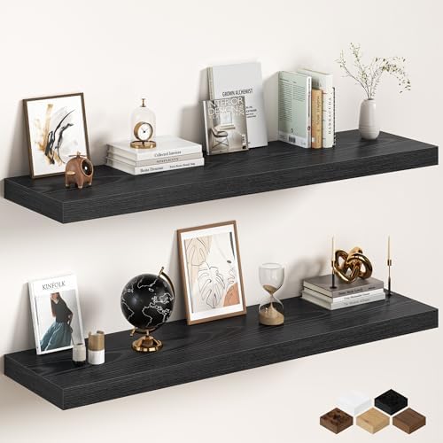 Black Floating Shelves 55Inch Long, 12 Inch Deep Floating Shelves by FunMemories
