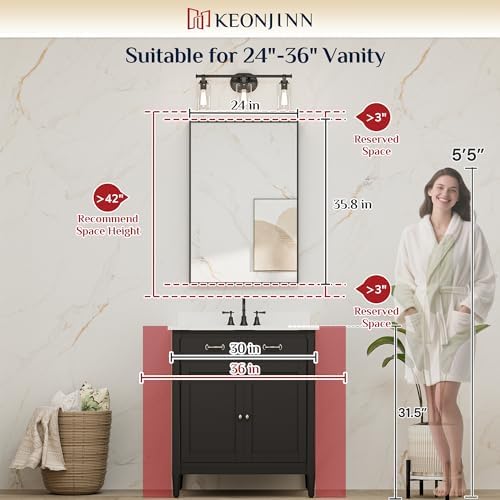 Keonjinn 24x36 Inch Gold Bathroom Mirror - Image 6