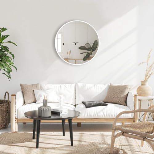 16 inch White Round Mirror, Circle Mirror, Matte White Metal Frame - Image 4