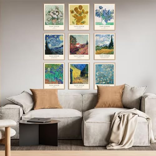uniro Van Gogh Wall Art Prints: Vintage Van Gogh Sunflowers Starry Night Retro - Image 2