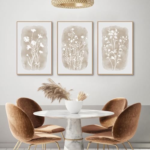 SAFERRYHOME Neutral Wildflower Beige Botanical Wall Art, 3 Panels, 16x24 Inch - Image 7