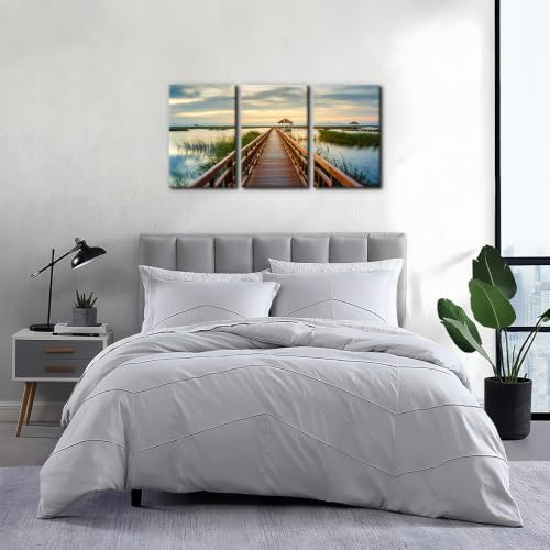 Pacimo Wooden Bridge Wall Art Posters Lotus Lake on Sunset Pictures National - Image 4