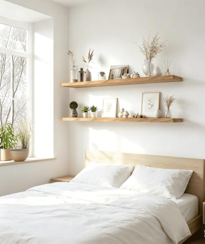 Light Wood Floating Shelves for Wall Shelf 48 Inch Set of 4 - Image 7