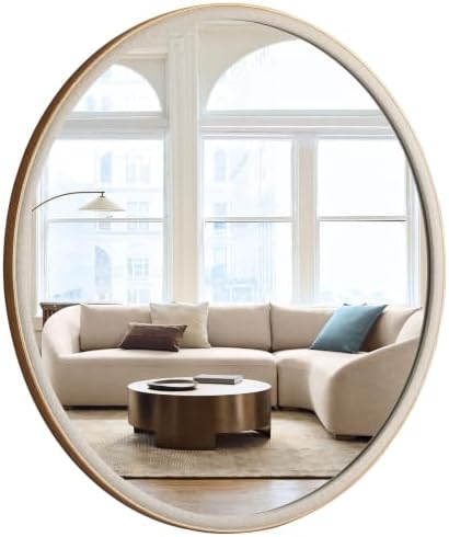 WallBeyond Round Mirror 32 Inch, Linen-Texture Circle Wall Mirror by WallBeyond