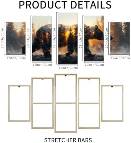 Muzenso 5 Panel Canvas Prints Bear and Forest Wall Art 60x32'' - Image 6