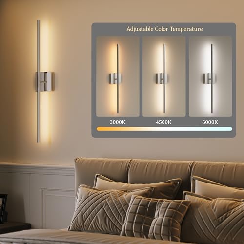 40 Inch Sand-Nickel Battery Operated Wall Sconces Set of 2 - Image 4