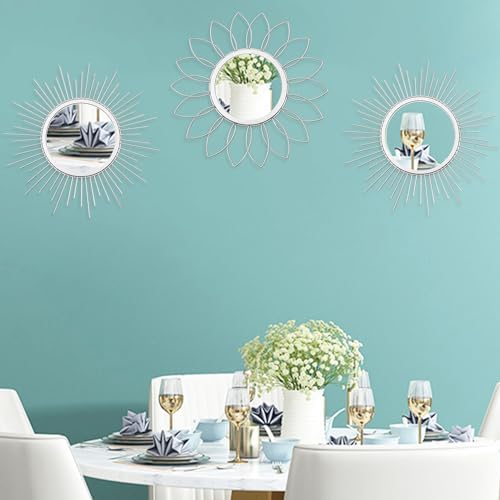 3 Pack Metal Mirrors for Wall Sunburst Wall Mirror Silver Wall Art Décor - Image 7