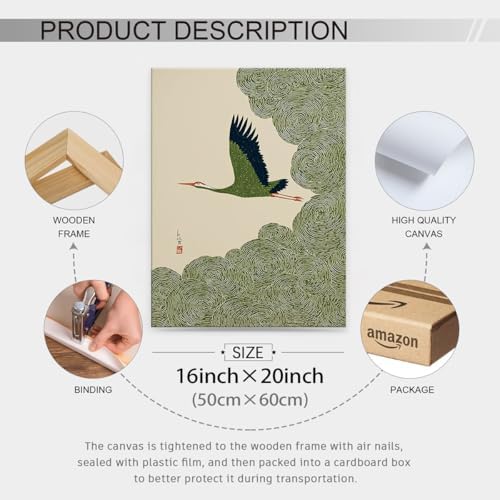 Japanese Flying Framed Wall Art Nature Bird Pictures Aesthetics Posters 16x20 - Image 2