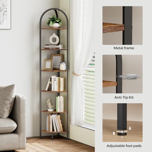 Homhedy 6-Tier Arched Corner Shelf Stand, Wall Corner Bookshelf - Image 5