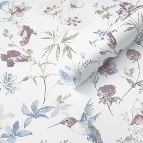 Ismoon Floral and Bird Peel Stick Wallpaper Blue Contact Paper 17.3x78.7in by Ismoon