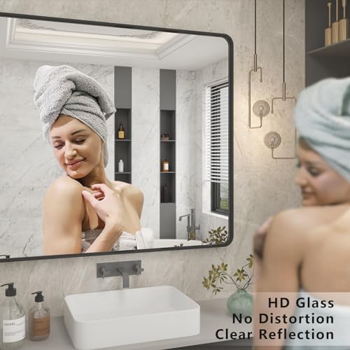 40x30 Black Bathroom Mirror Matte Framed - Image 4