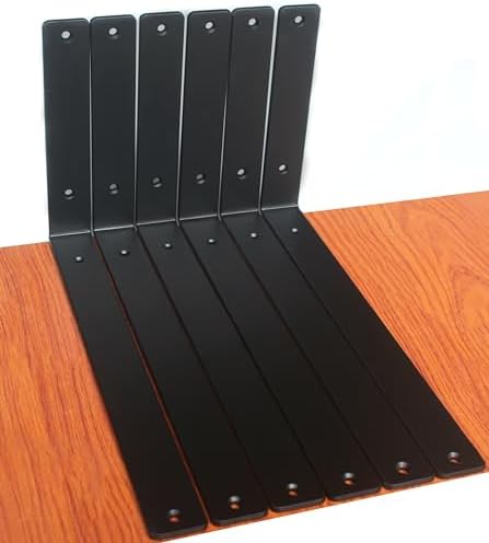 6 Pack - L 14" x H 8" x W1.5, 5mm Thick Black L Shelf Bracket, Iron Shelf by MHMYDZ