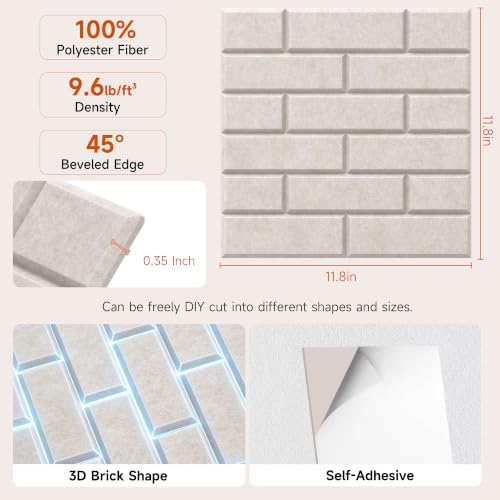 TO-TH Acoustic Panels Peel and Stick Decor Wall Panel 12 Pack, Light Camel - Image 2