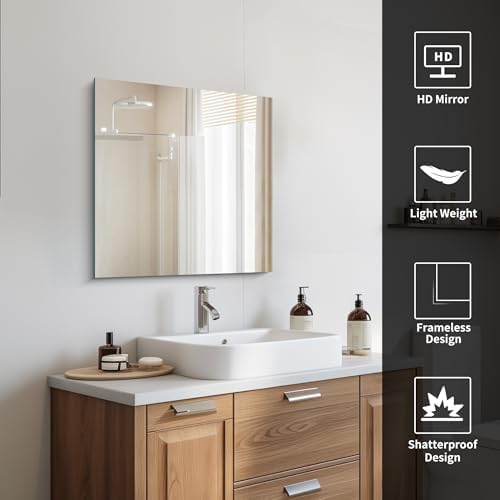 CILIBER Frameless Mirror, 24x24 Square Bathroom Mirrors - Image 5