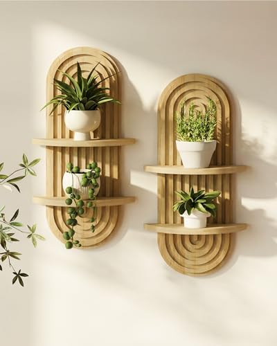 Bamworld Boho Wall Decor Plant Wall Shelf Wood Plant Holder Natural 2PCS by Bamworld