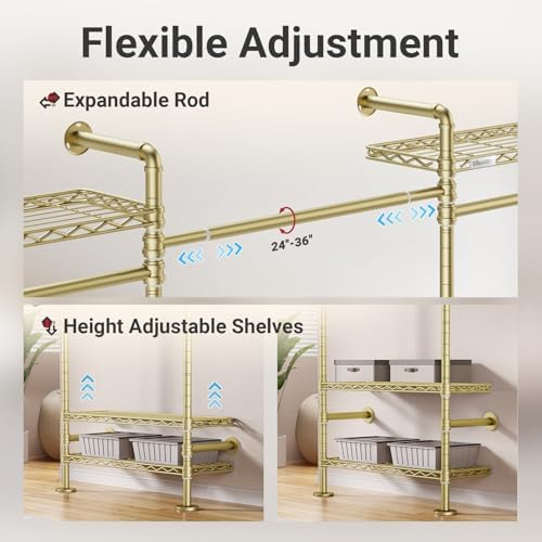 Timate L3 L Shape Gold Heavy Duty Clothes Rack, Industrial Pipe Wall Mounted - Image 5