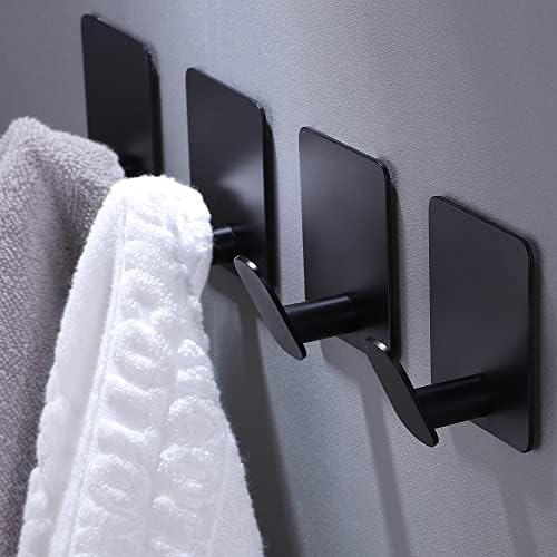 DELITON 26lb Heavy Duty Adhesive Towel Hooks, No-Damage 4 Pack Matte Black by DELITON
