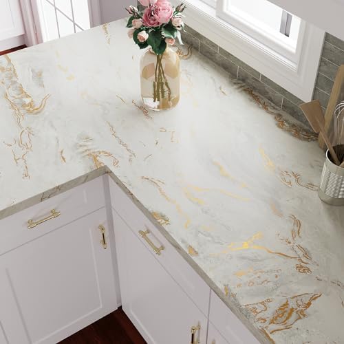 VEELIKE Beige Gold Liquid Marble Contact Paper - Image 2